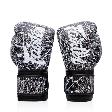 นวมชกมวยไมโครไฟเบอร์ ลายสะบัดสีดำขาว