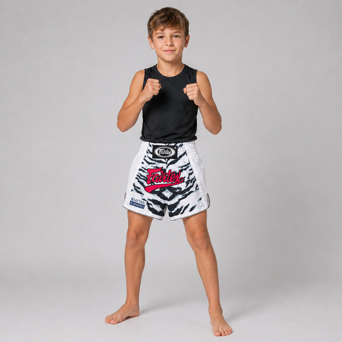 กางเกงชกมวยเด็ก Fairtex - BSK2103 "เสือขาว"
